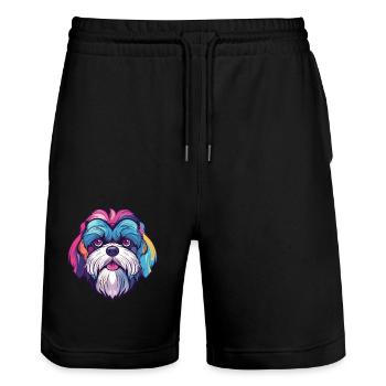 Shih Tzu chien race aquarelle dessin animé Kawaii couleur - Short de jogging bio TRAINER Stanley/Stella unisexe - noir - Devant - Nik (191cm) & Marisol (170cm)