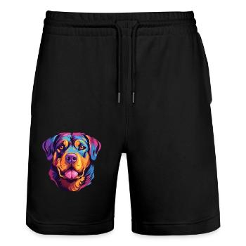 Rottweiler chien race aquarelle dessin animé kawaii col - Short de jogging bio TRAINER Stanley/Stella unisexe - noir - Devant - Nik (191cm) & Marisol (170cm)
