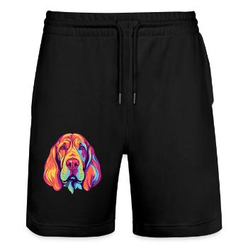 Bloodhound chien race aquarelle dessin animé Kawaii Col - Short de jogging bio TRAINER Stanley/Stella unisexe - noir - Devant - Nik (191cm) & Marisol (170cm)