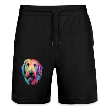 Irischer Wolfshund Hunderasse Aquarell Karikatur Kawai - Stanley/Stella Unisex Bio Joggingshorts Trainer  - Schwarz - Vorne - Nik (191cm) & Marisol (170cm)