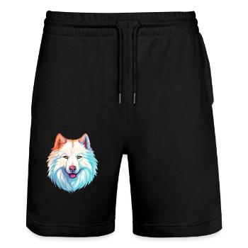 Samoyède chien race aquarelle dessin animé Kawaii Colorf - Short de jogging bio TRAINER Stanley/Stella unisexe - noir - Devant - Nik (191cm) & Marisol (170cm)