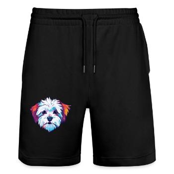 Malteser Hund Rasse Aquarell Karikatur Kawaii Colorf - Stanley/Stella Unisex Bio Joggingshorts Trainer  - Schwarz - Vorne - Nik (191cm) & Marisol (170cm)