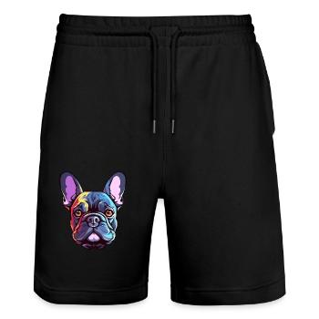 Französische Bulldogge Hunderasse Aquarell Karikatur Kawaii - Stanley/Stella Unisex Bio Joggingshorts Trainer  - Schwarz - Vorne - Nik (191cm) & Marisol (170cm)