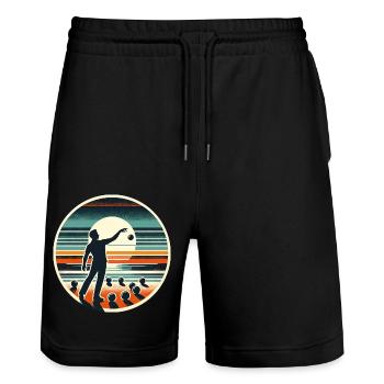 Boule Petanque - Stanley/Stella Trainer Unisex Organic Jogging Shorts - black - Front - Nik (191cm) & Marisol (170cm)