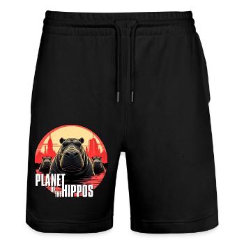 Planète des hippopotames - Short de jogging bio TRAINER Stanley/Stella unisexe - noir - Devant - Nik (191cm) & Marisol (170cm)