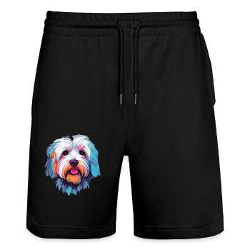 Cotons de Tuléar Race Chien Aquarelle Dessin Animé Kawa - Short de jogging bio TRAINER Stanley/Stella unisexe - noir - Devant - Nik (191cm) & Marisol (170cm)