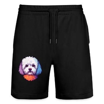 Bichons Frise Dog Breed Watercolor Cartoon Kawaii - Stanley/Stella Trainer Unisex Organic Jogging Shorts - black - Front - Nik (191cm) & Marisol (170cm)