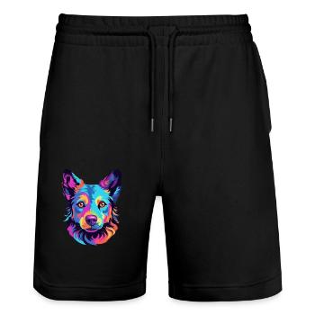 Mudi Race De Chien Aquarelle Dessin Animé Kawaii Coloré - Short de jogging bio TRAINER Stanley/Stella unisexe - noir - Devant - Nik (191cm) & Marisol (170cm)