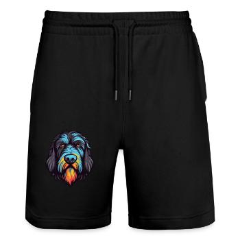 Schwarzer Russischer Terrier Hund Rasse Aquarell Karikatur - Stanley/Stella Unisex Bio Joggingshorts Trainer  - Schwarz - Vorne - Nik (191cm) & Marisol (170cm)