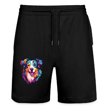 Berger australien race de chien aquarelle dessin animé K - Short de jogging bio TRAINER Stanley/Stella unisexe - noir - Devant - Nik (191cm) & Marisol (170cm)