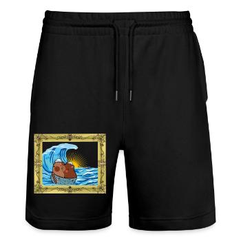 Meer Meerschweinchen Meerschweine Seefahrer Kind - Stanley/Stella Unisex Bio Joggingshorts Trainer  - Schwarz - Vorne - Nik (191cm) & Marisol (170cm)