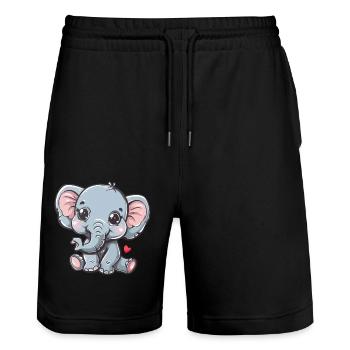 Süßer Elefant Mit Herz Für Kinder - Stanley/Stella Unisex Bio Joggingshorts Trainer  - Schwarz - Vorne - Nik (191cm) & Marisol (170cm)