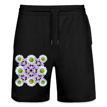 Blumenmuster Gänseblümchen Blume Blumenranke Blüte - Stanley/Stella Unisex Bio Joggingshorts Trainer  - Schwarz - Vorne - Nik (191cm) & Marisol (170cm)