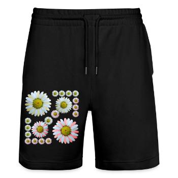 floral floral pattern daisy flower tendril - Stanley/Stella Trainer Unisex Organic Jogging Shorts - black - Front - Nik (191cm) & Marisol (170cm)
