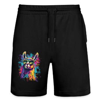 Lustiges Lama mit Sonnenbrille - Stanley/Stella Unisex Bio Joggingshorts Trainer  - Schwarz - Vorne - Nik (191cm) & Marisol (170cm)
