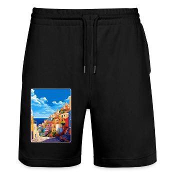 Ponza Italy Vintage Travel Poster WPA Art Souvenir - Stanley/Stella Trainer Unisex Organic Jogging Shorts - black - Front - Nik (191cm) & Marisol (170cm)