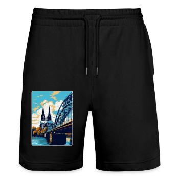Cologne Allemagne Affiche de voyage vintage Souvenir WPA - Short de jogging bio TRAINER Stanley/Stella unisexe - noir - Devant - Nik (191cm) & Marisol (170cm)
