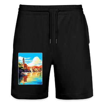 San Sebastian Spain Vintage Travel Poster Souvenir - Stanley/Stella Trainer Unisex Organic Jogging Shorts - black - Front - Nik (191cm) & Marisol (170cm)