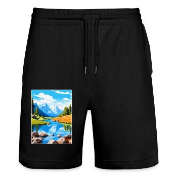 Aiguestortes I Estany de Sant Maurici Park Spanien - Stanley/Stella Unisex Bio Joggingshorts Trainer  - Schwarz - Vorne - Nik (191cm) & Marisol (170cm)