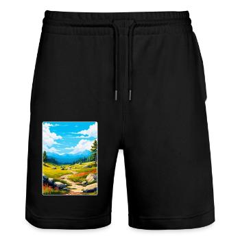 Sierra De Guadarrama Nationalpark Spanien Poster - Stanley/Stella Unisex Bio Joggingshorts Trainer  - Schwarz - Vorne - Nik (191cm) & Marisol (170cm)
