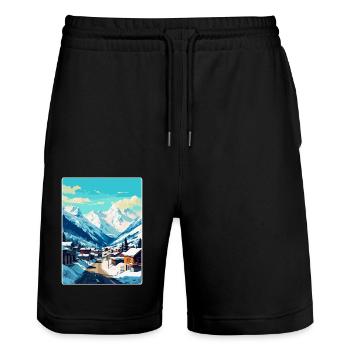 Ischgl Österreich Vintage Reiseplakat Souvenir WPA - Stanley/Stella Unisex Bio Joggingshorts Trainer  - Schwarz - Vorne - Nik (191cm) & Marisol (170cm)