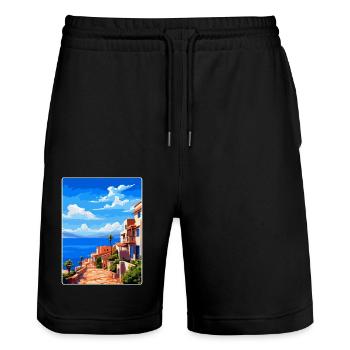 Almería Spanien Vintage Reiseplakat WPA Souvenir - Stanley/Stella Unisex Bio Joggingshorts Trainer  - Schwarz - Vorne - Nik (191cm) & Marisol (170cm)