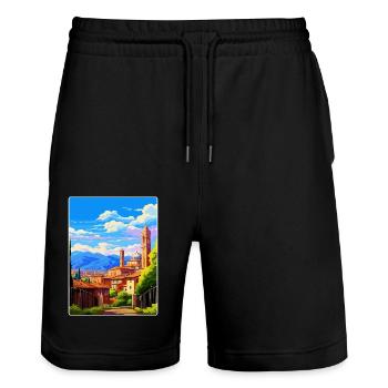Bergamo Italien Vintage Reiseposter WPA Souvenir - Stanley/Stella Unisex Bio Joggingshorts Trainer  - Schwarz - Vorne - Nik (191cm) & Marisol (170cm)
