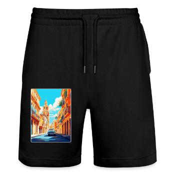Valencia Spain Vintage Travel Poster Souvenir WPA - Stanley/Stella Trainer Unisex Organic Jogging Shorts - black - Front - Nik (191cm) & Marisol (170cm)