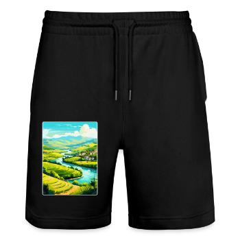 Douro-Tal Portugal Vintage Reiseposter WPA - Stanley/Stella Unisex Bio Joggingshorts Trainer  - Schwarz - Vorne - Nik (191cm) & Marisol (170cm)
