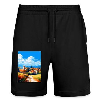 Extremadura Spain Vintage Travel Poster Souvenir - Stanley/Stella Trainer Unisex Organic Jogging Shorts - black - Front - Nik (191cm) & Marisol (170cm)