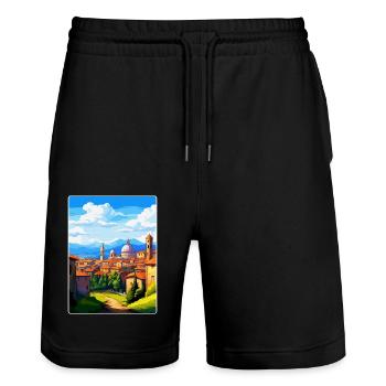 Bergamo Italien Vintage Reiseposter WPA Souvenir - Stanley/Stella Unisex Bio Joggingshorts Trainer  - Schwarz - Vorne - Nik (191cm) & Marisol (170cm)