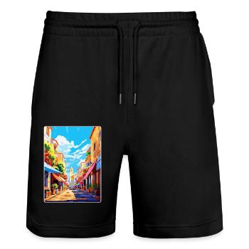 Perpignan Frankreich Vintage Reiseplakat Souvenir - Stanley/Stella Unisex Bio Joggingshorts Trainer  - Schwarz - Vorne - Nik (191cm) & Marisol (170cm)