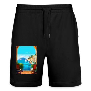 Capri Italien Vintage Reiseplakat WPA Kunst Souvenir - Stanley/Stella Unisex Bio Joggingshorts Trainer  - Schwarz - Vorne - Nik (191cm) & Marisol (170cm)