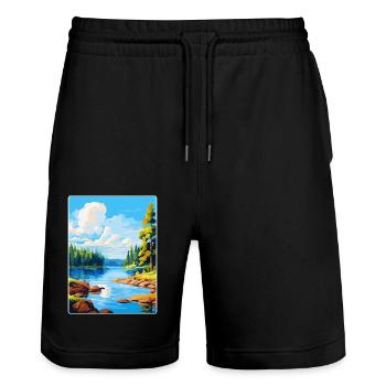 Imatra Finlande Affiche de voyage vintage souvenir WPA - Short de jogging bio TRAINER Stanley/Stella unisexe - noir - Devant - Nik (191cm) & Marisol (170cm)