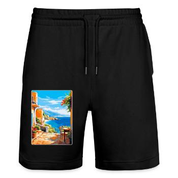 Crète Grèce Affiche de voyage vintage WPA Souvenir - Short de jogging bio TRAINER Stanley/Stella unisexe - noir - Devant - Nik (191cm) & Marisol (170cm)