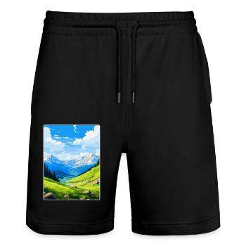 Pyrenäen-Nationalpark Frankreich Reiseplakat WPA - Stanley/Stella Unisex Bio Joggingshorts Trainer  - Schwarz - Vorne - Nik (191cm) & Marisol (170cm)