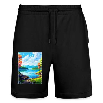 Lake Sainte Croix France Vintage Travel Poster WPA - Stanley/Stella Trainer Unisex Organic Jogging Shorts - black - Front - Nik (191cm) & Marisol (170cm)