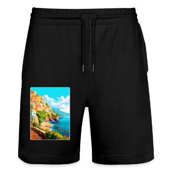 Amalfi Italy Vintage Travel Poster WPA Souvenir - Stanley/Stella Trainer Unisex Organic Jogging Shorts - black - Front - Nik (191cm) & Marisol (170cm)