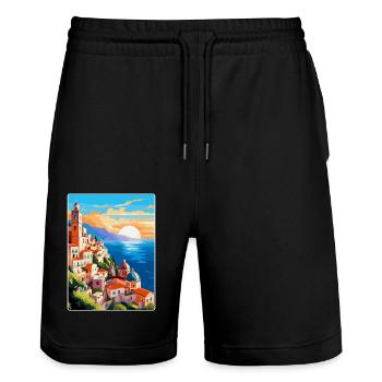Amalfi Italy Vintage Travel Poster WPA Souvenir - Stanley/Stella Trainer Unisex Organic Jogging Shorts - black - Front - Nik (191cm) & Marisol (170cm)