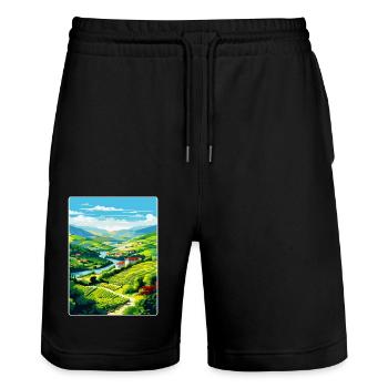 Douro-Tal Portugal Vintage Reiseposter WPA - Stanley/Stella Unisex Bio Joggingshorts Trainer  - Schwarz - Vorne - Nik (191cm) & Marisol (170cm)
