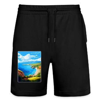 Port Cros Nationalpark Frankreich Reiseplakat WPA - Stanley/Stella Unisex Bio Joggingshorts Trainer  - Schwarz - Vorne - Nik (191cm) & Marisol (170cm)