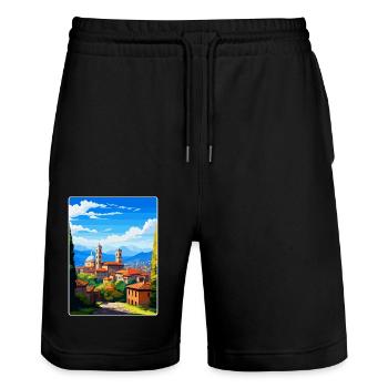 Bergamo Italien Vintage Reiseposter WPA Souvenir - Stanley/Stella Unisex Bio Joggingshorts Trainer  - Schwarz - Vorne - Nik (191cm) & Marisol (170cm)