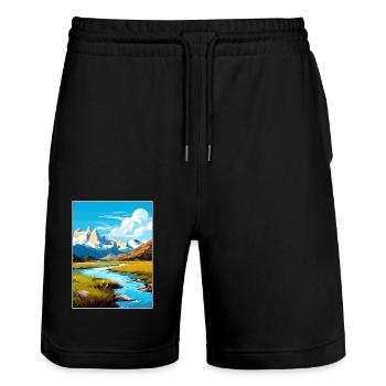 Torres Del Paine Vintage Reiseplakat Souvenir - Stanley/Stella Unisex Bio Joggingshorts Trainer  - Schwarz - Vorne - Nik (191cm) & Marisol (170cm)