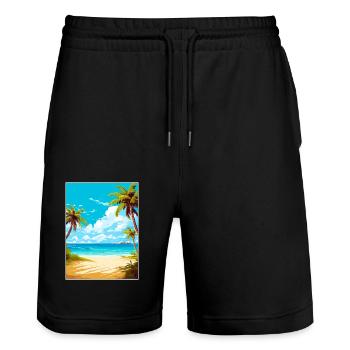 Turks and Caicos Islands Caribbean Travel Poster - Stanley/Stella Trainer Unisex Organic Jogging Shorts - black - Front - Nik (191cm) & Marisol (170cm)