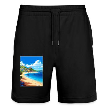Saint Maarten Karibik Vintage Reiseposter - Stanley/Stella Unisex Bio Joggingshorts Trainer  - Schwarz - Vorne - Nik (191cm) & Marisol (170cm)