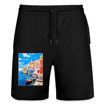 Ponza Italy Vintage Travel Poster WPA Art Souvenir - Stanley/Stella Trainer Unisex Organic Jogging Shorts - black - Front - Nik (191cm) & Marisol (170cm)