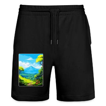 La Réunion Nationalpark Frankreich Reiseplakat WPA - Stanley/Stella Unisex Bio Joggingshorts Trainer  - Schwarz - Vorne - Nik (191cm) & Marisol (170cm)