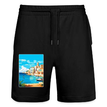 Menorca Spanien Vintage Reiseplakat WPA Souvenir - Stanley/Stella Unisex Bio Joggingshorts Trainer  - Schwarz - Vorne - Nik (191cm) & Marisol (170cm)