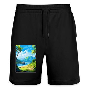 Parc national de la Guadeloupe France Affiche de voyage WPA - Short de jogging bio TRAINER Stanley/Stella unisexe - noir - Devant - Nik (191cm) & Marisol (170cm)