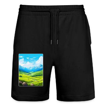 Pyrenäen-Nationalpark Frankreich Reiseplakat WPA - Stanley/Stella Unisex Bio Joggingshorts Trainer  - Schwarz - Vorne - Nik (191cm) & Marisol (170cm)